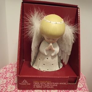 Christmas Praying Angel, feather wings, fibre optics